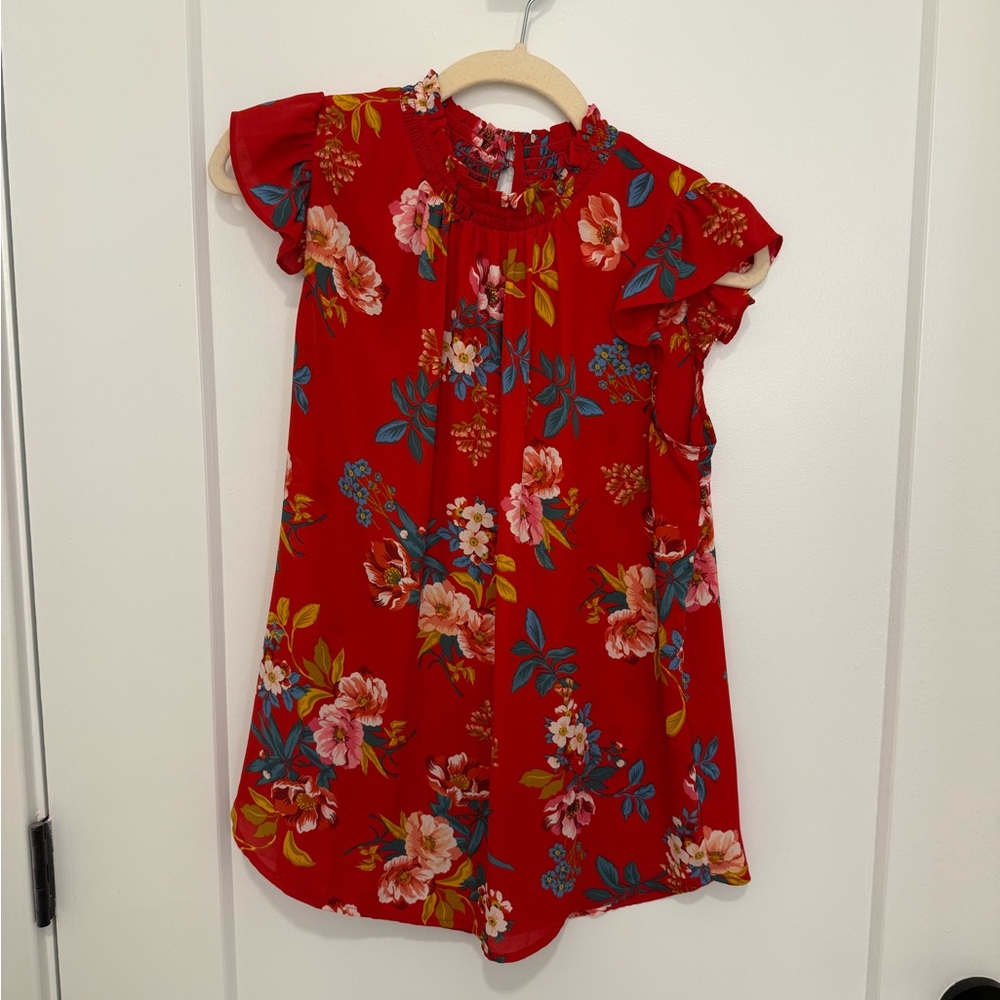 LOFT red ruffled sleeveless top